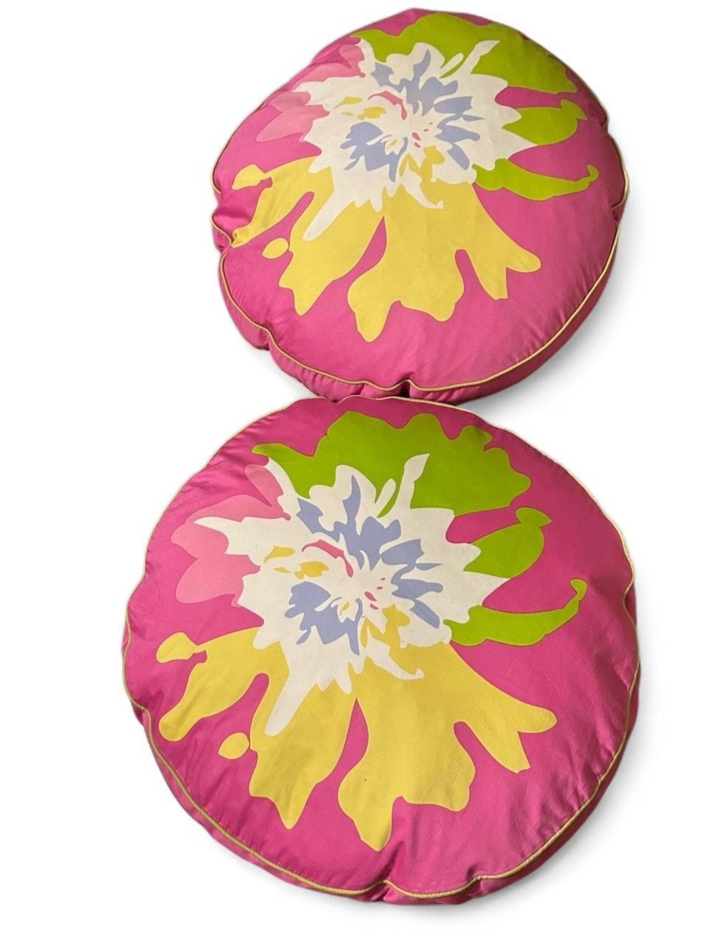 Round Floral Throw Pillows in Hot Pink, Yellow & Green